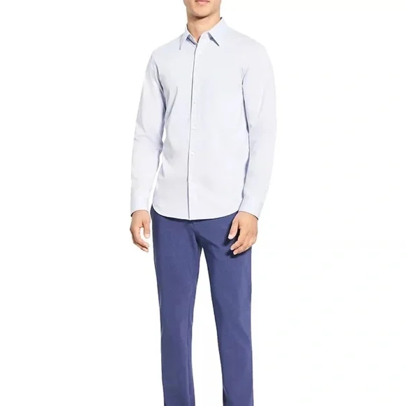 THEORY Men’s Sylvain Button Down Structure Knit Shirt, Blue, Size M, L